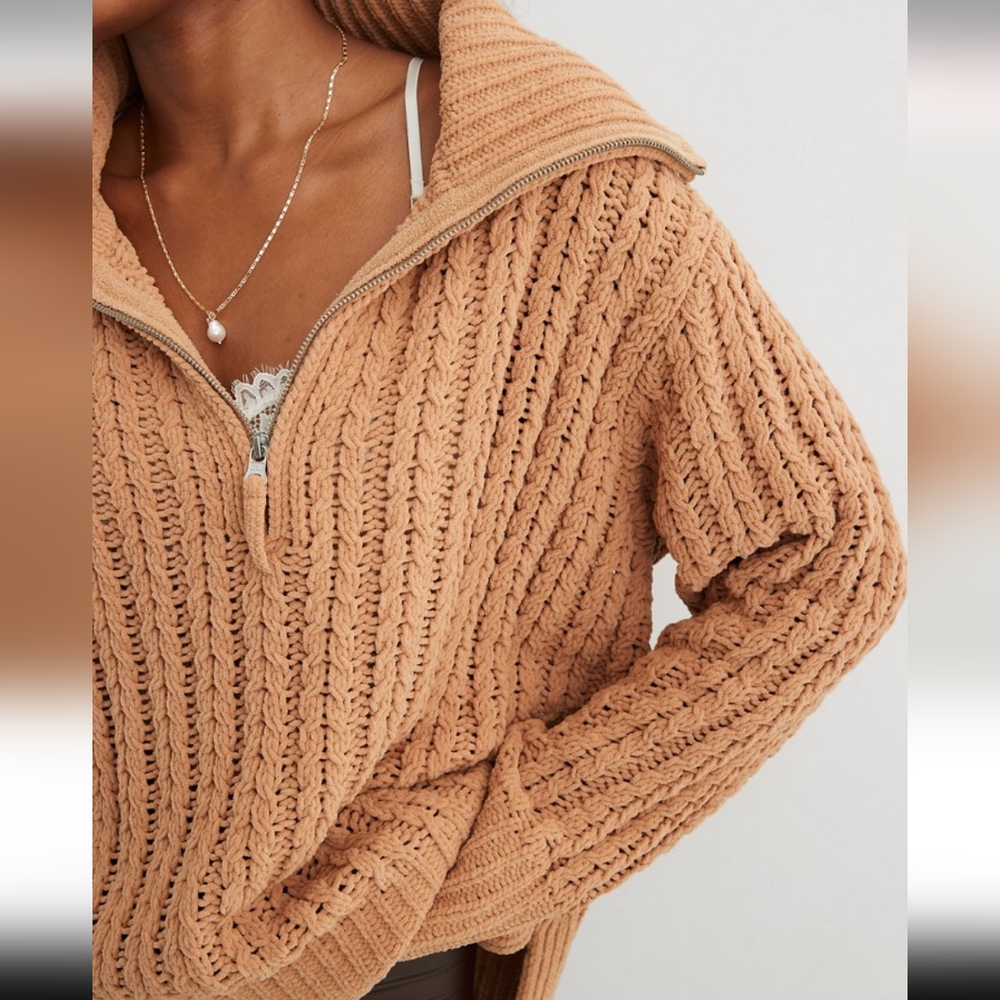 Aerie Cable Car Quarter Zip Oversized Sweater - Picture 4 of 7